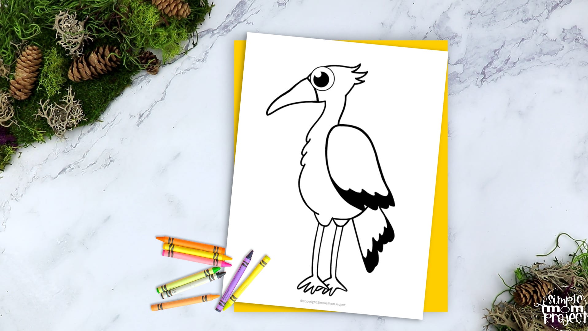 Printable Stork Template Coloring Page for Kids Preschoolers Toddlers and Bird Crafts 2