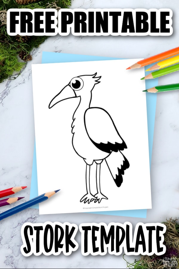 Printable Stork Template Coloring Page for Kids Preschoolers Toddlers and Bird Crafts 3