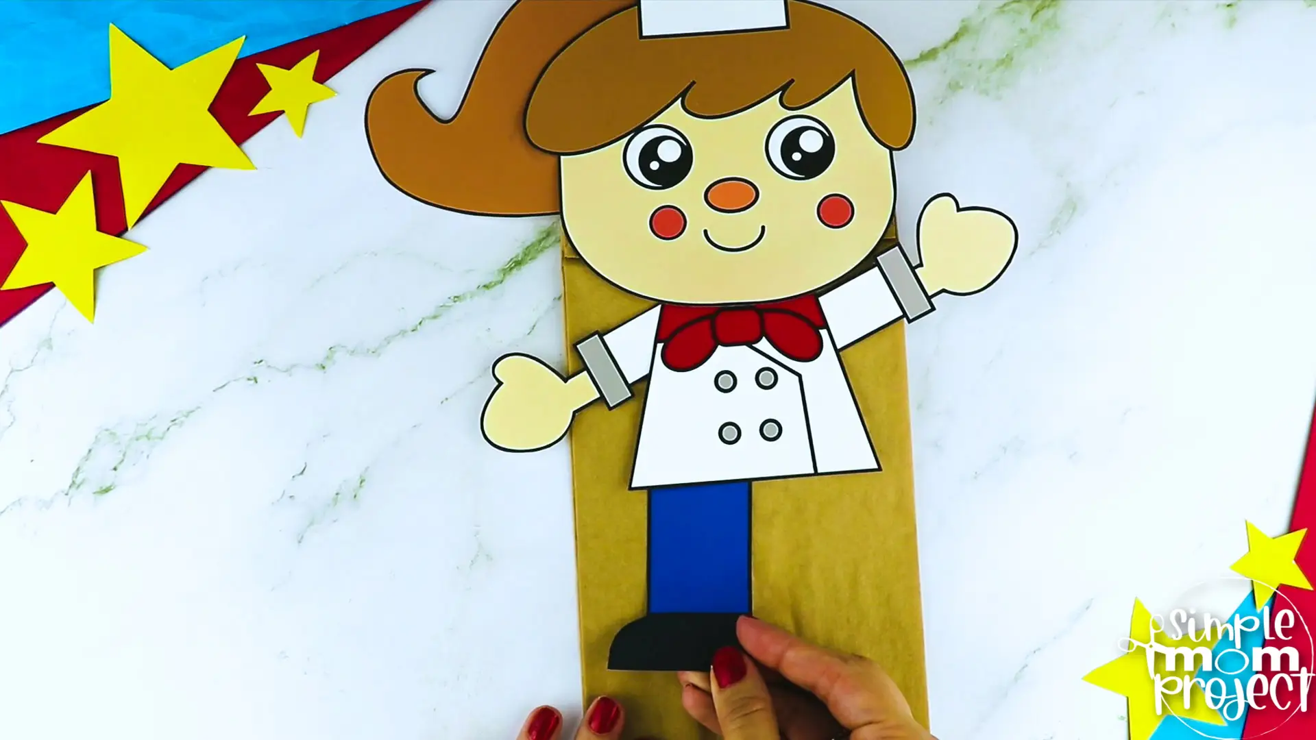 Printable Chef Paper Bag Puppet Community Helper Craft for Kids Preschooler Toddler