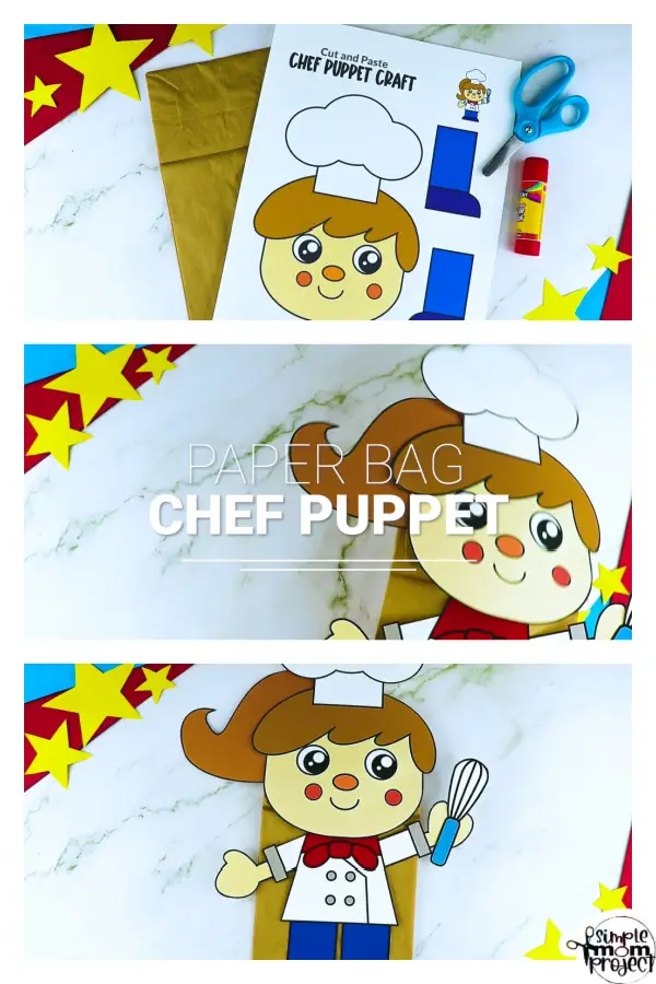 Printable Chef Paper Bag Puppet Community Helper Craft for Kids Preschooler Toddler