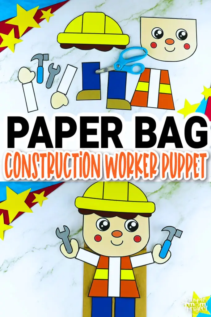 Looking for easy cut and paste paper crafts to add in your puppet show? Look no further! These printable construction worker paper bag puppet crafts are the ideal activities for toddler, preschool or kindergarten kids. This construction worker puppet making is great to improve children’s motor skills and creativity. Download and purchase your printable construction worker puppet templates now!