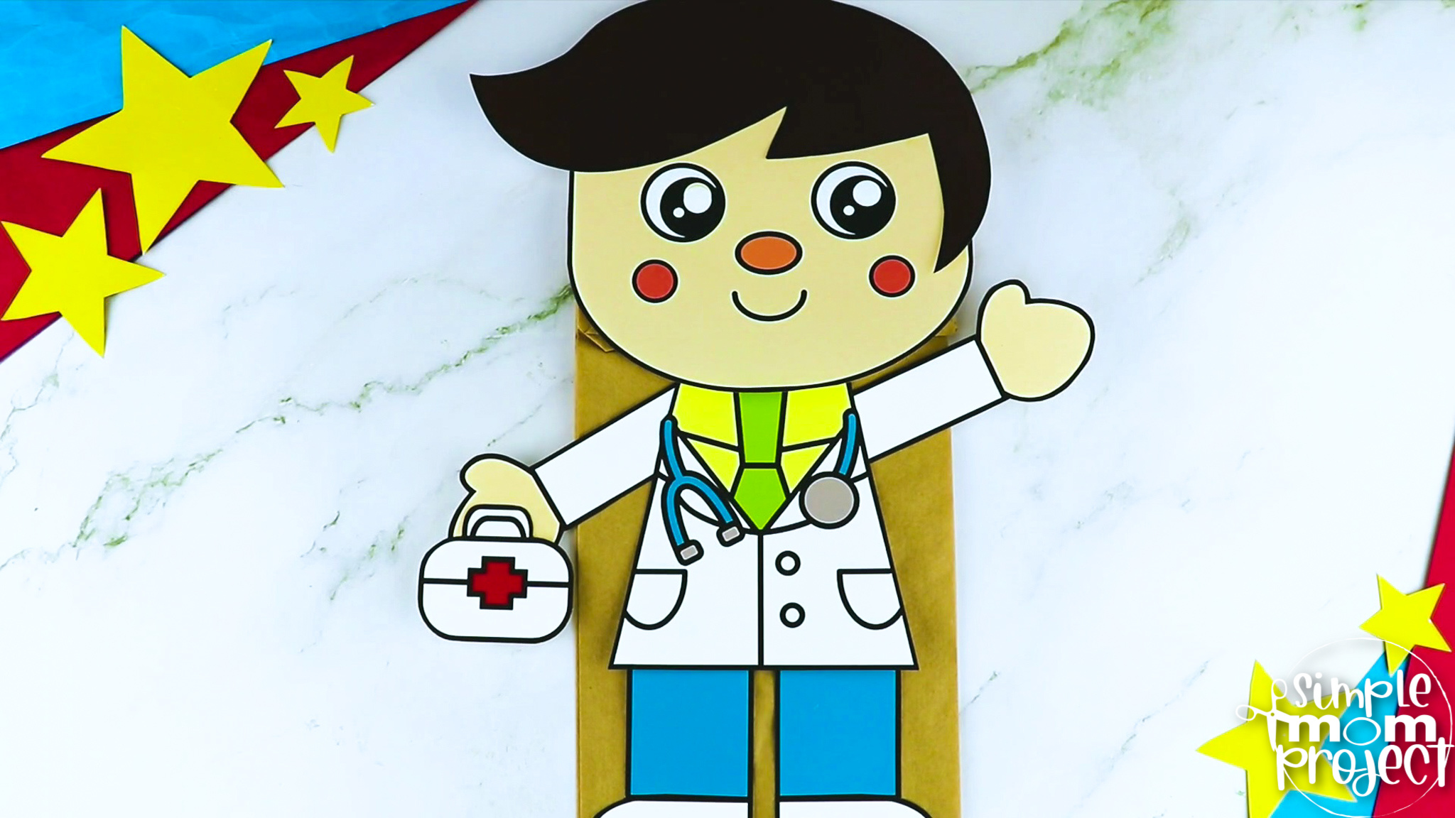 Printable Doctor Paper Bag Puppet Community Helper Craft for Kids Preschooler Toddler 10