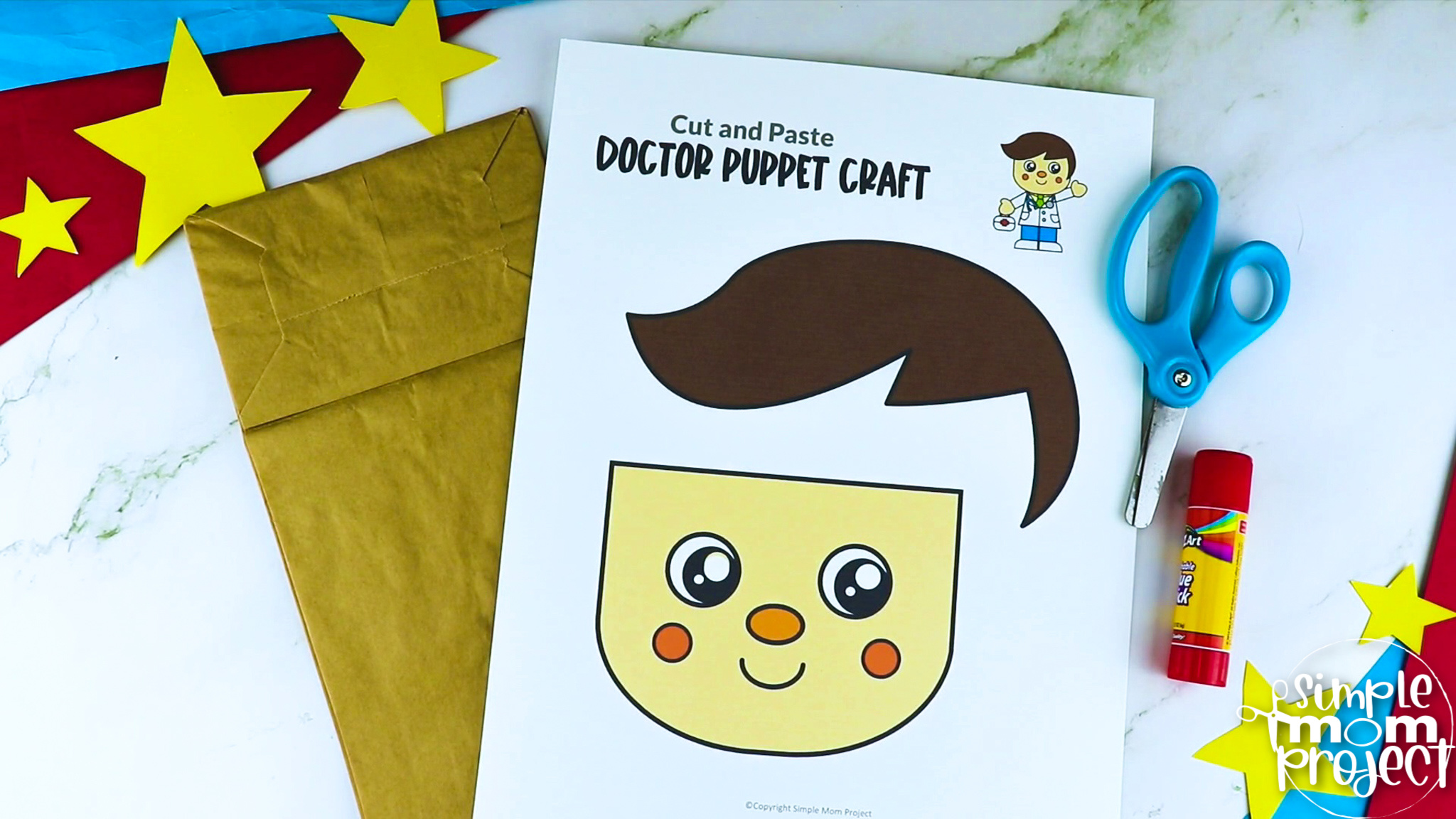 Printable Doctor Paper Bag Puppet Community Helper Craft for Kids Preschooler Toddler 10