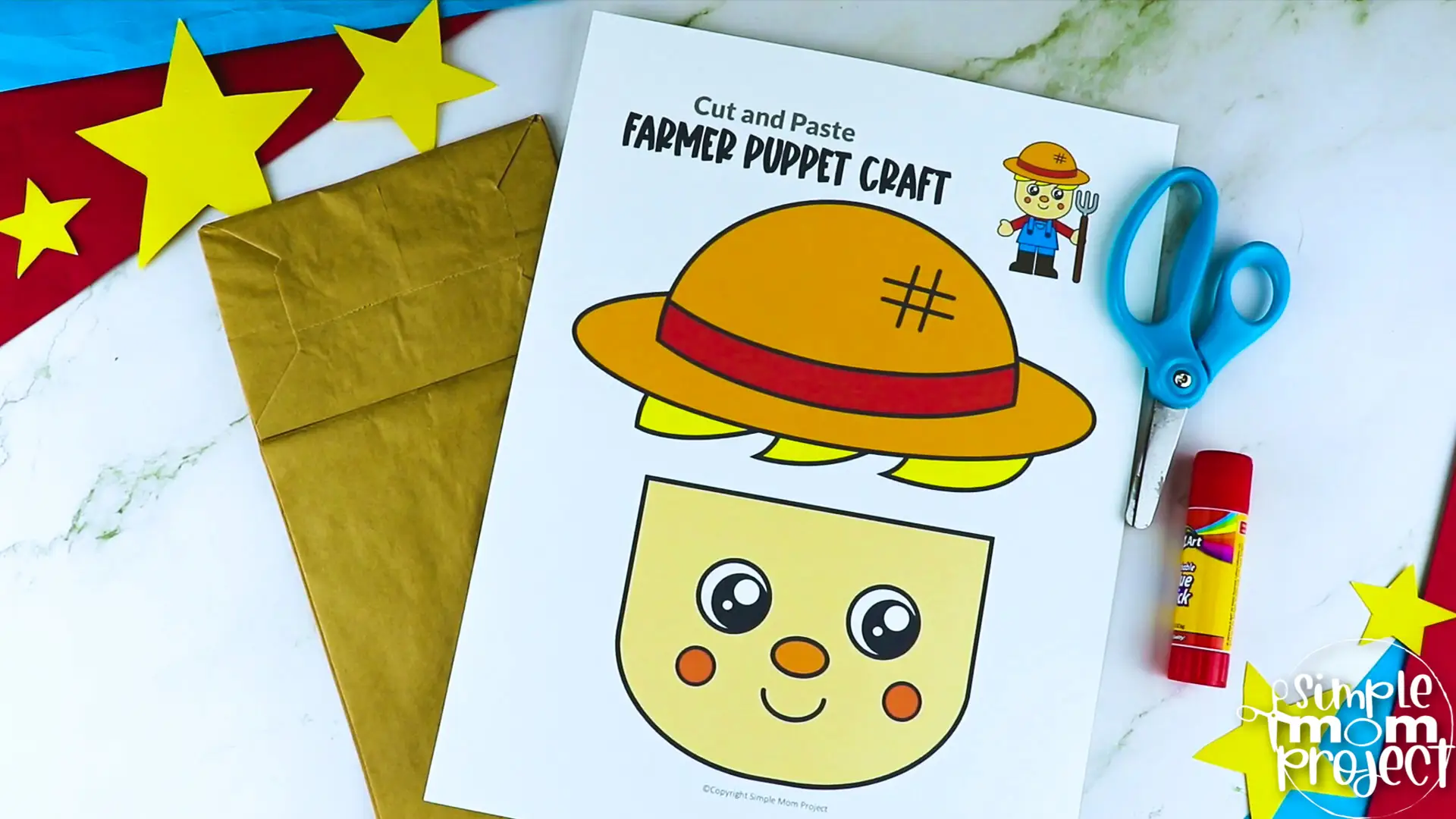 Printable Farmer Paper Bag Puppet Community Helper Craft for Kids Preschooler Toddler 9