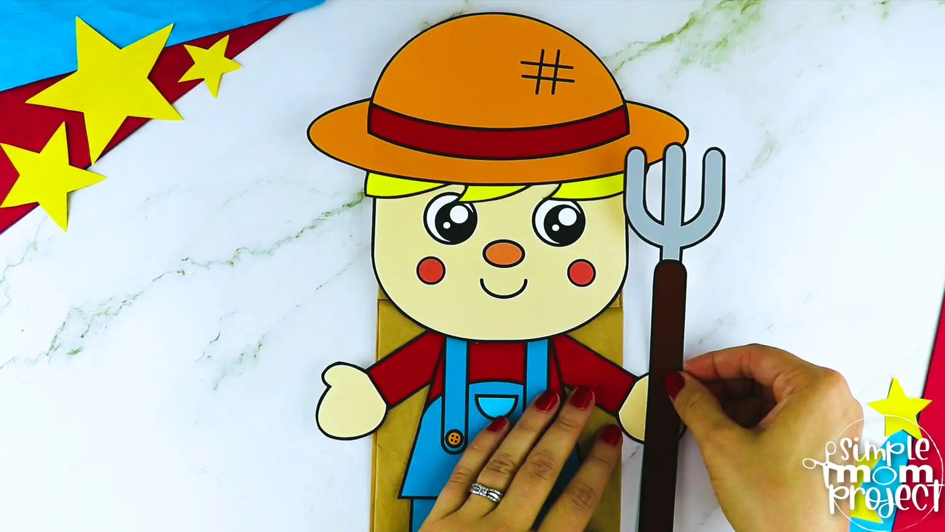 Printable Farmer Paper Bag Puppet Community Helper Craft for Kids Preschooler Toddler 9