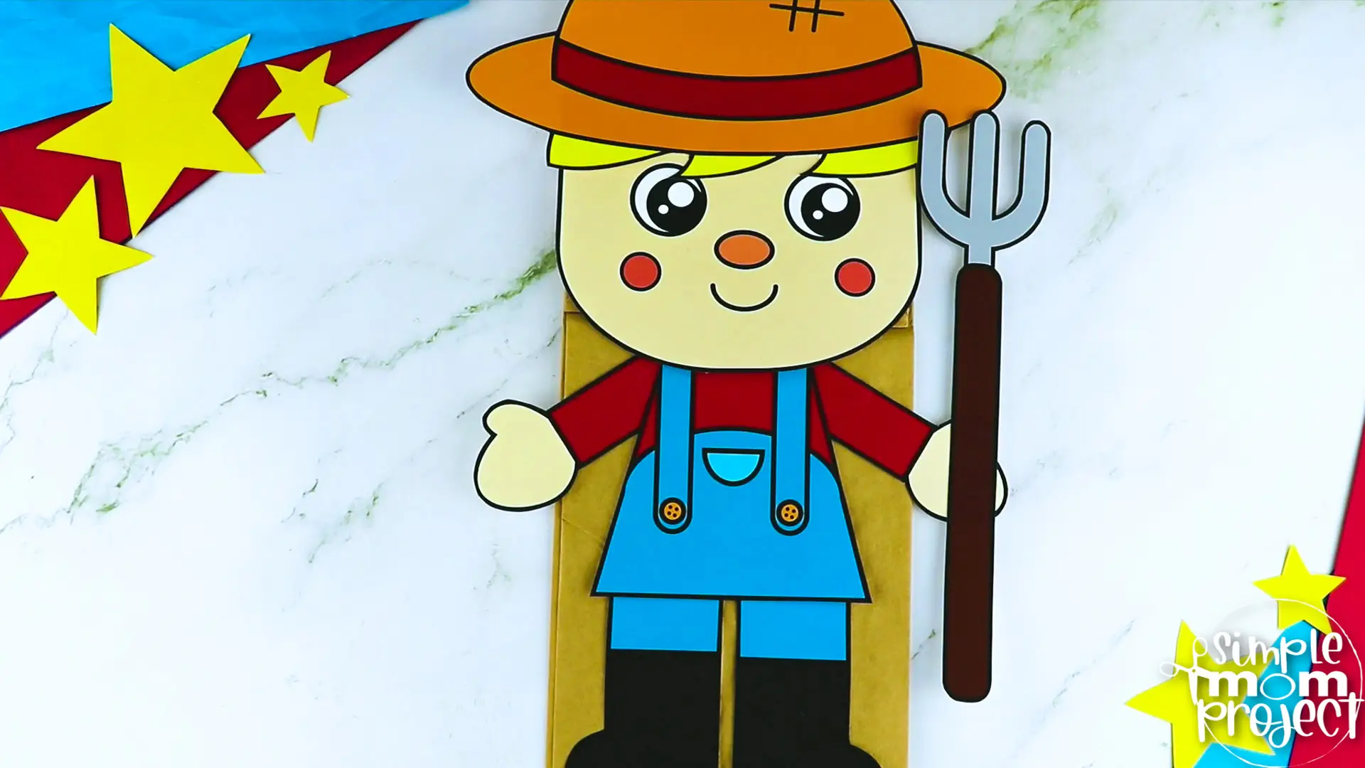 Printable Farmer Paper Bag Puppet Community Helper Craft for Kids Preschooler Toddler 9