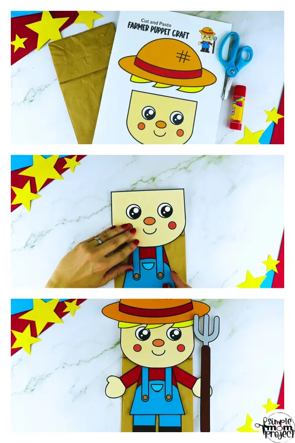 Printable Farmer Paper Bag Puppet Community Helper Craft for Kids Preschooler Toddler 9