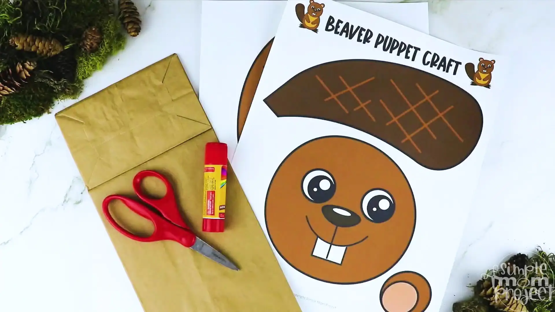 Printable Woodland Animal Beaver Paper Bag Puppet Craft