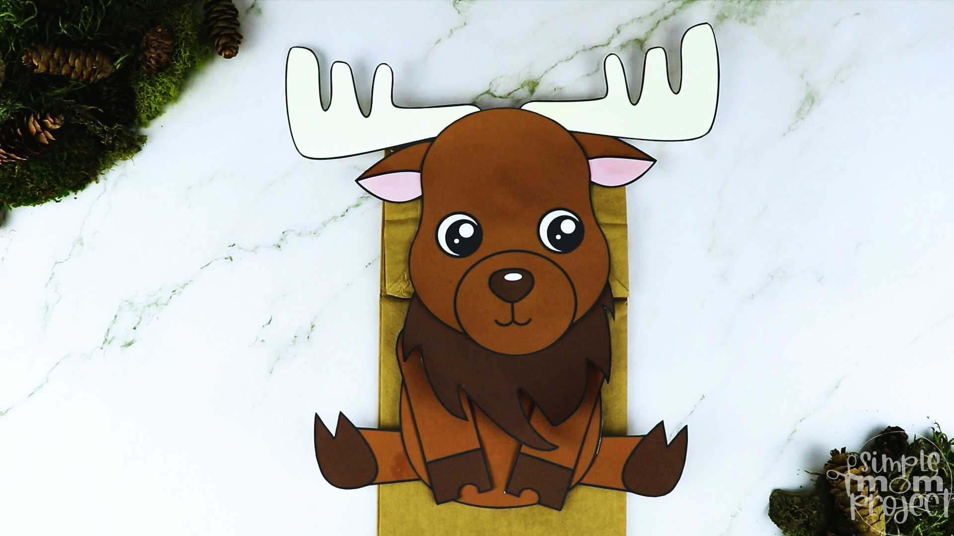 Printable Woodland Animal Moose Paper Bag Puppet Craft 6