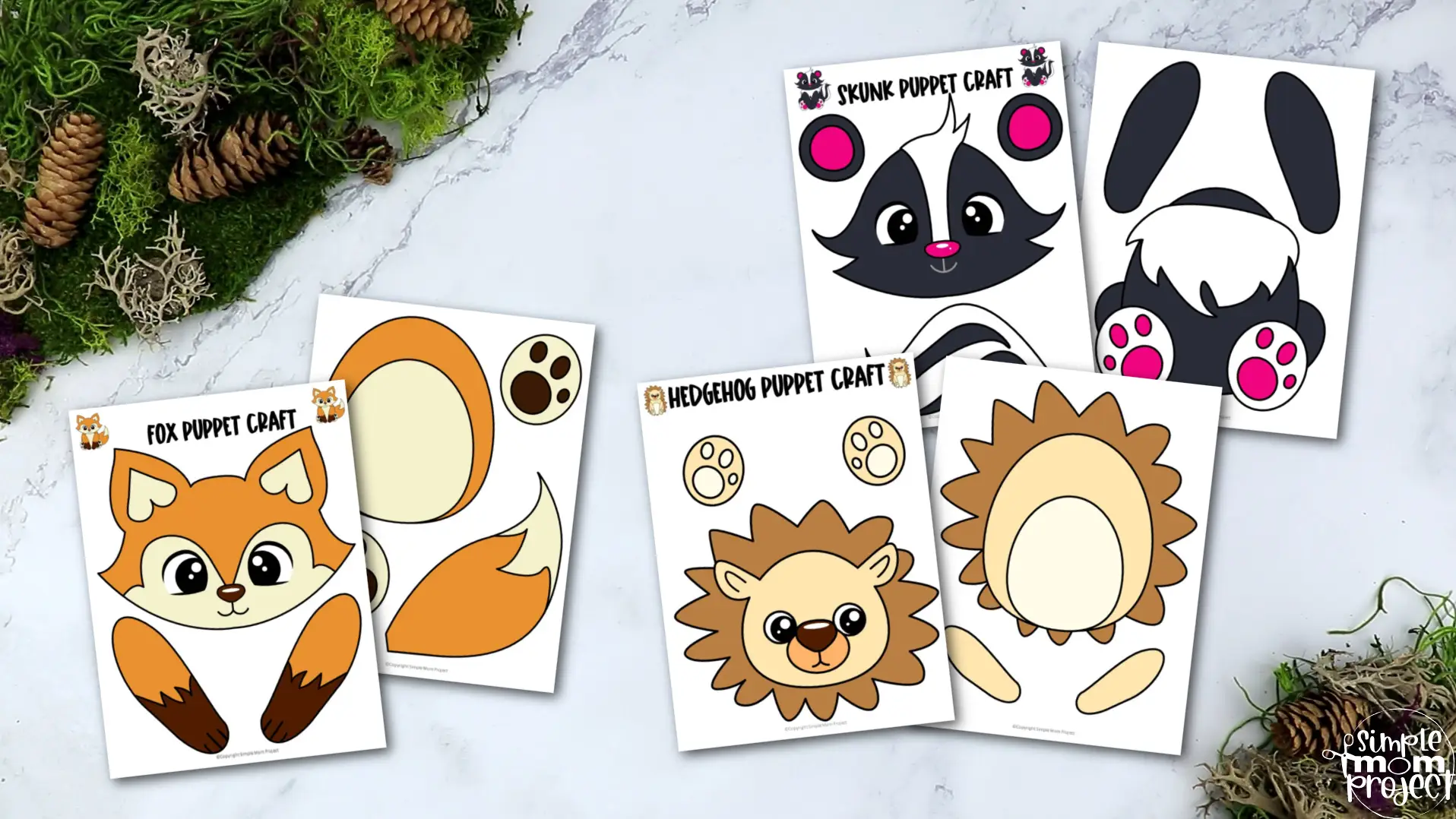 Printable Woodland Forest Animal Puppet Crafts for Preschool, toddler, kindergarten elementary crafts 1