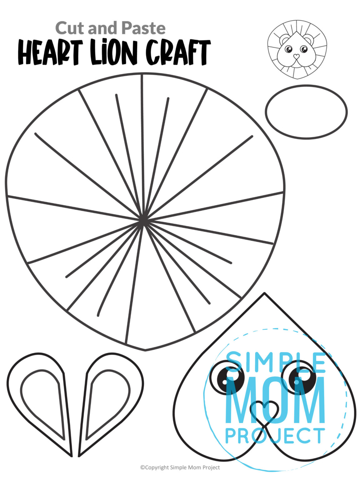Printable Heart Lion Craft Template - Simple Mom Project