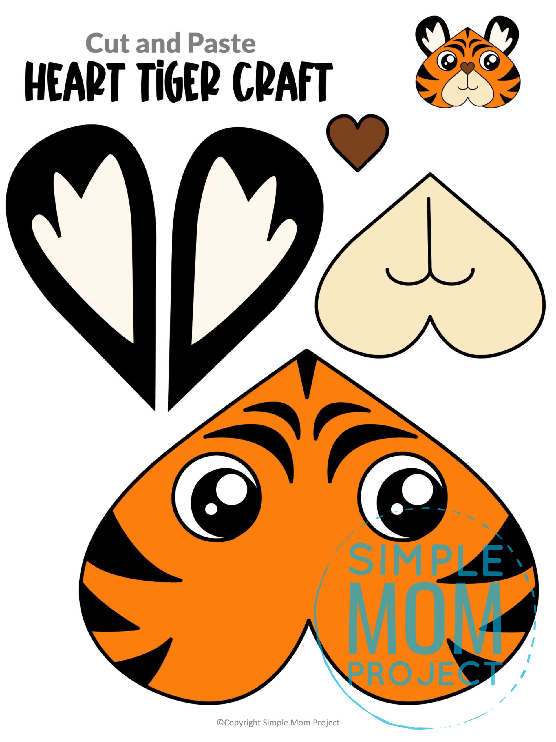 Printable Heart Tiger Craft for Kids, Preschool, Toddlers, kindergarten 15