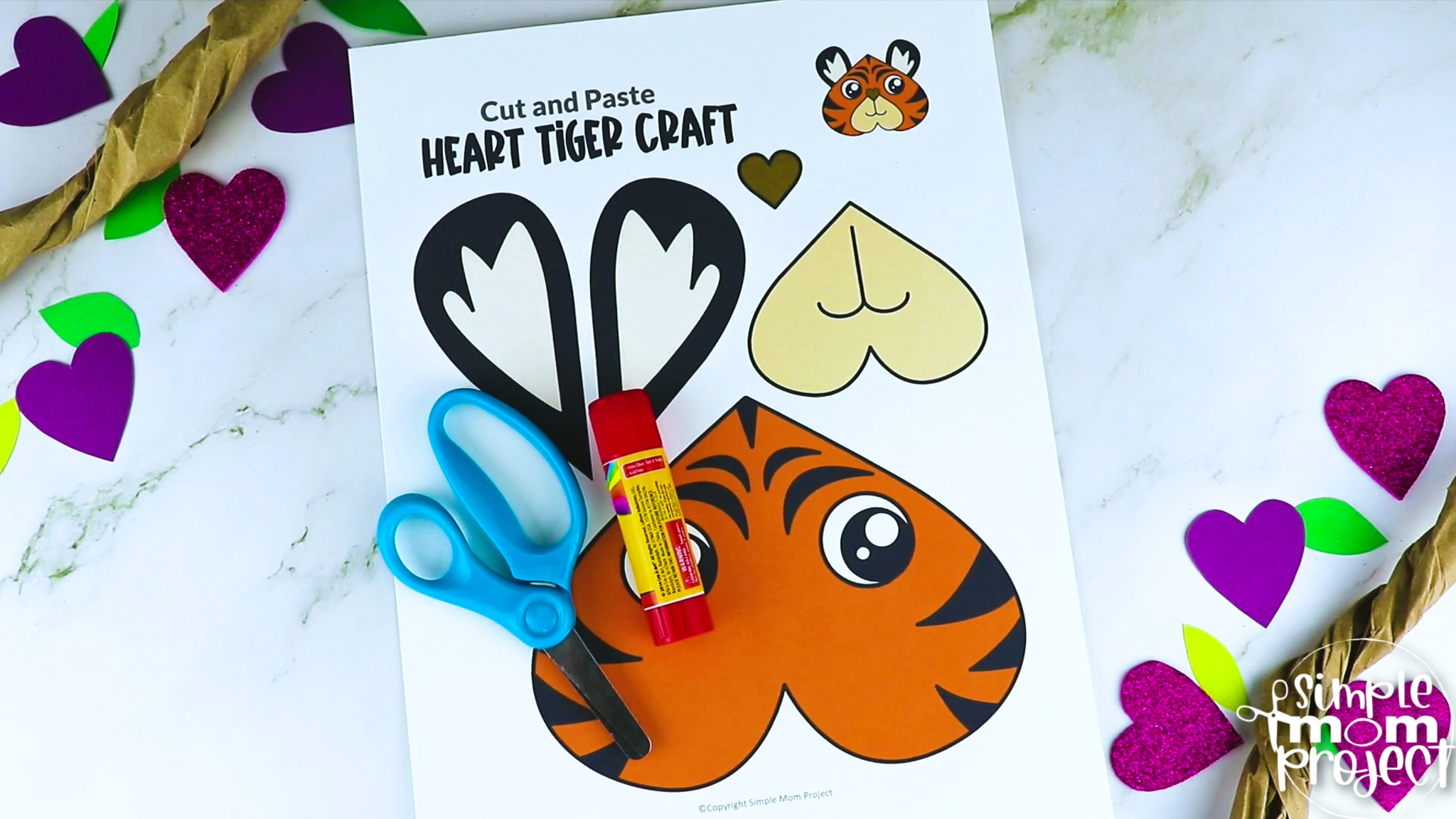 Printable Heart Tiger Craft for Kids, Preschool, Toddlers, kindergarten 3