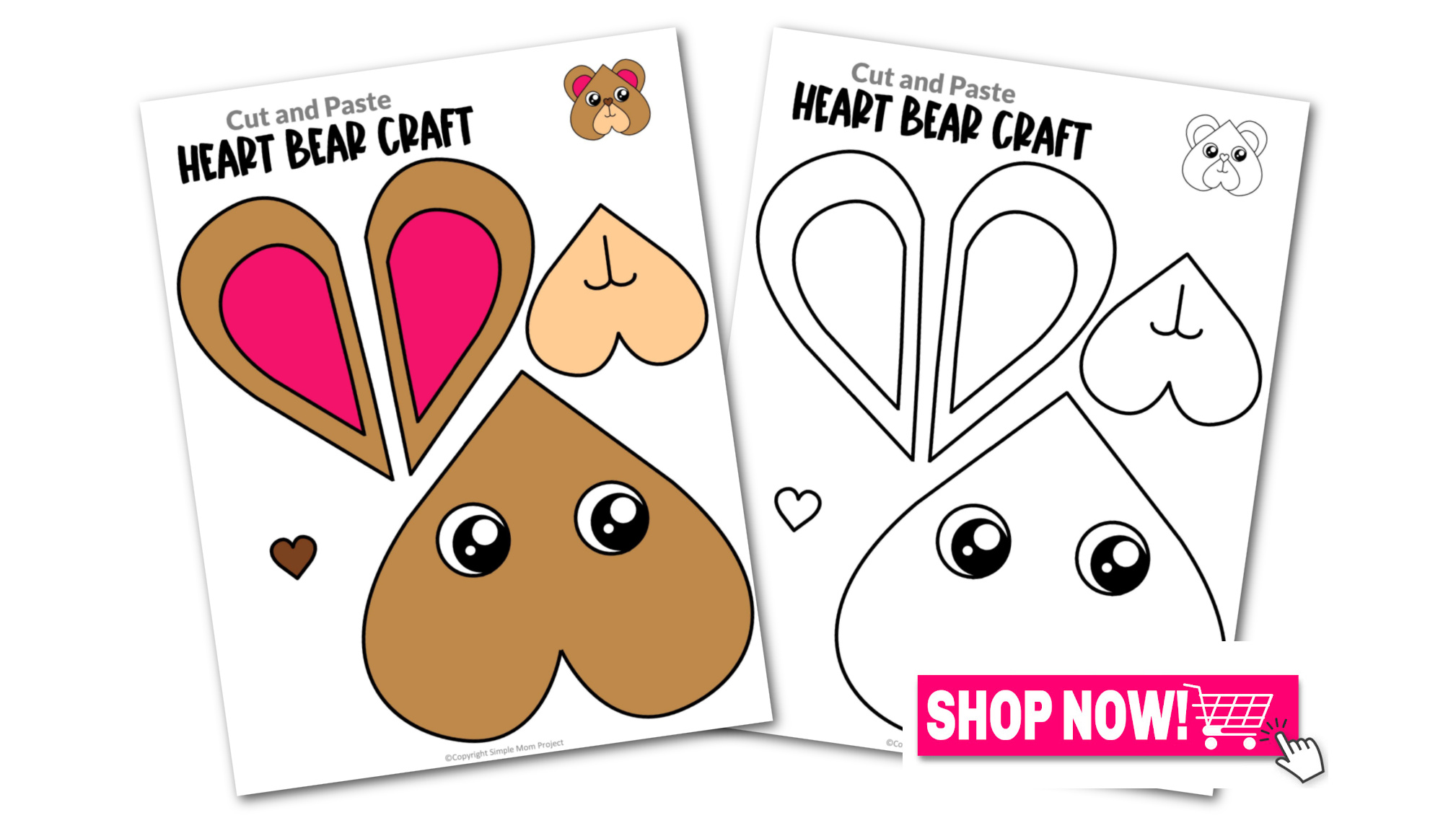 Printable Heart Bear Craft for Kids, Preschool, Toddlers, Kindergarten