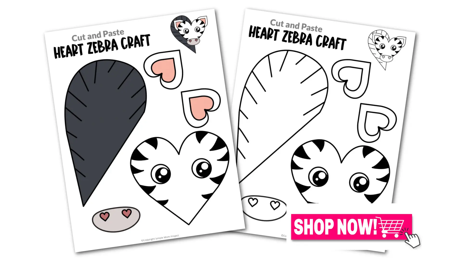 Printable Heart Zebra Craft for Kids, Preschool, Toddlers, Kindergarten