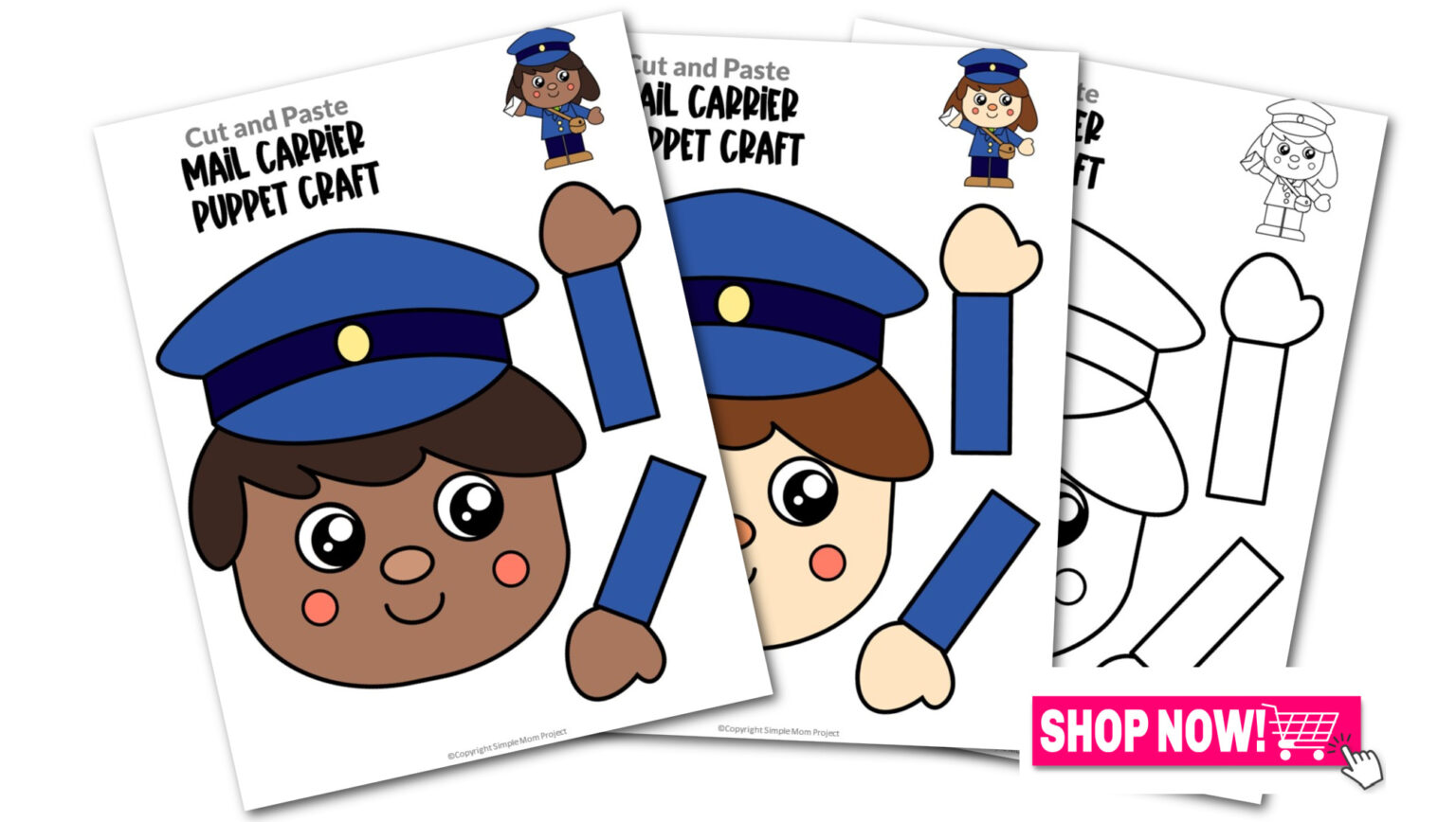 Printable Mail Carrier Paper Bag Puppet Template Simple Mom Project