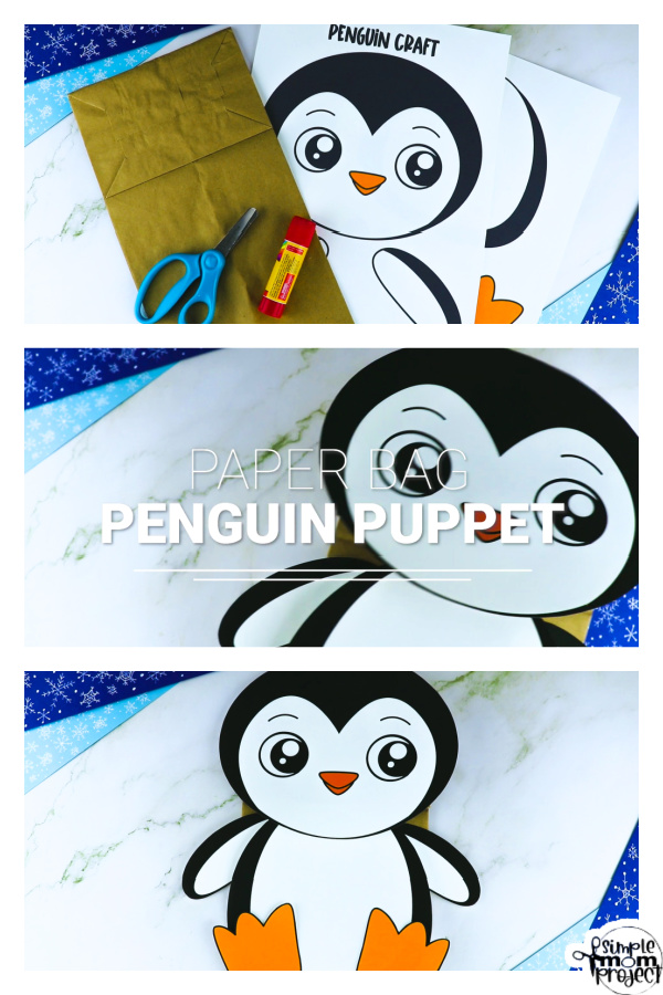 Printable Penguin Paper Bag Puppet Craft for Kids, Preschoolers, Toddlers, kindergarten elementary penguin crafts winter crafts