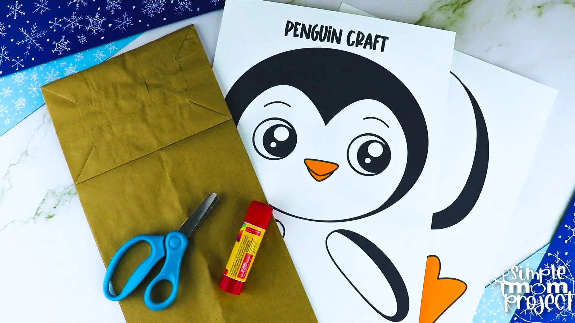Printable Penguin Paper Bag Puppet Craft for Kids, Preschoolers, Toddlers, kindergarten elementary penguin crafts winter crafts