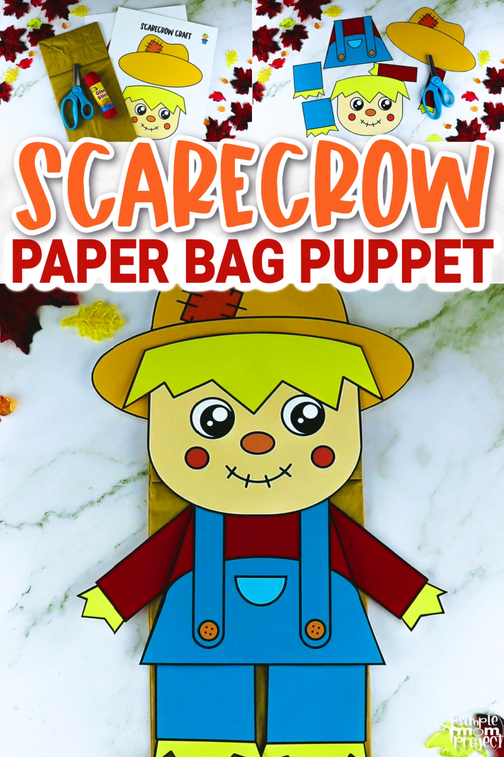 Scarecrow Paper Bag Puppet Craft Template Simple Mom Project Store 