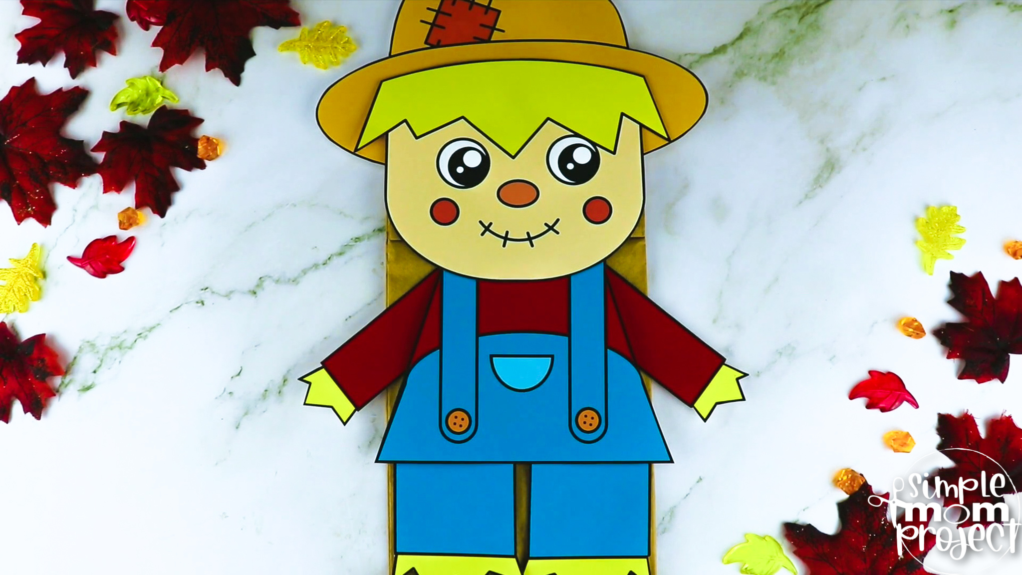 Printable Scarecrow Paper Bag Puppet Craft for Kids, Preschoolers, Toddlers, kindergarten elementary fall crafts autumn crafts 3