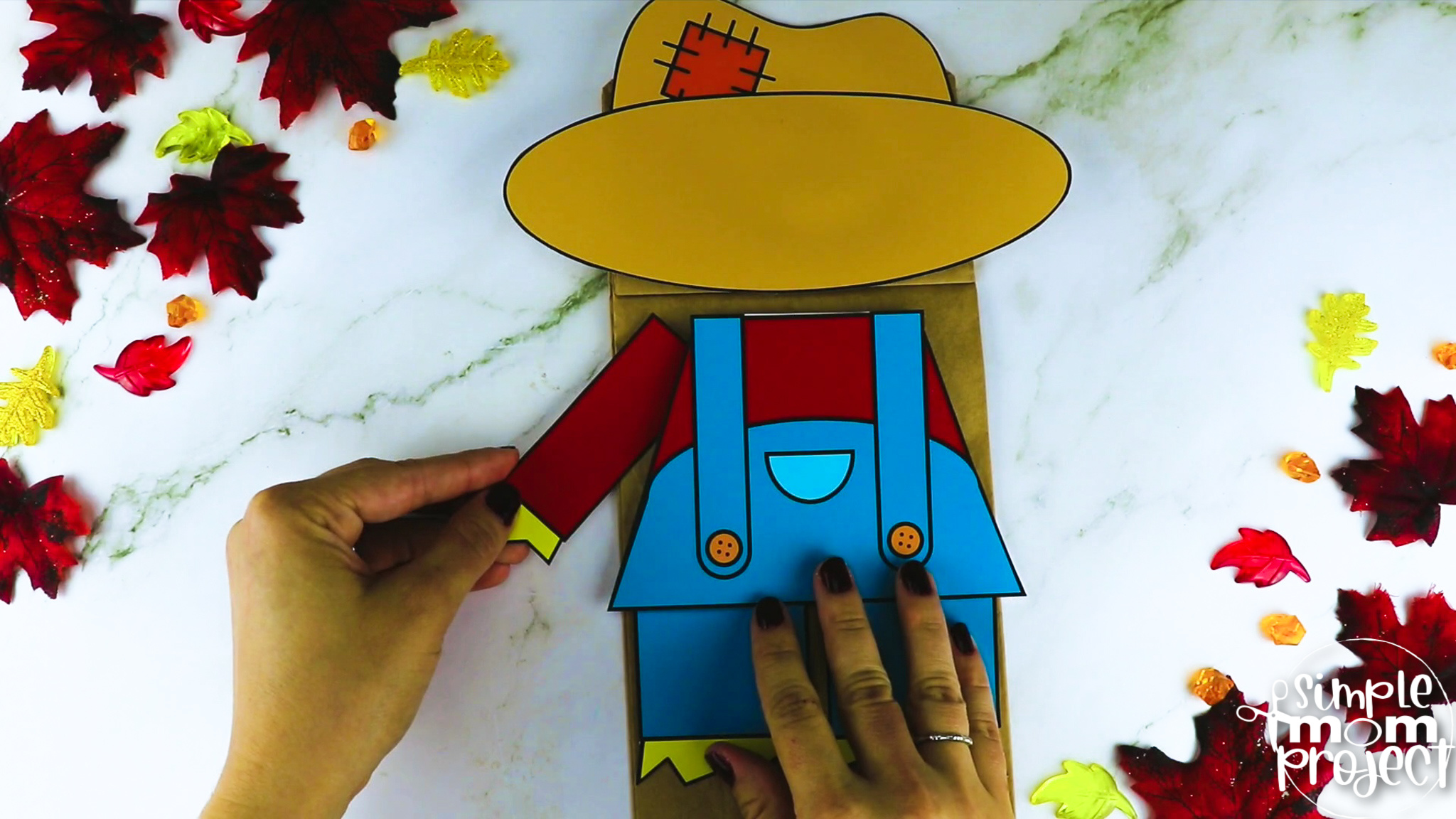 Printable Scarecrow Paper Bag Puppet Craft for Kids, Preschoolers, Toddlers, kindergarten elementary fall crafts autumn crafts 9
