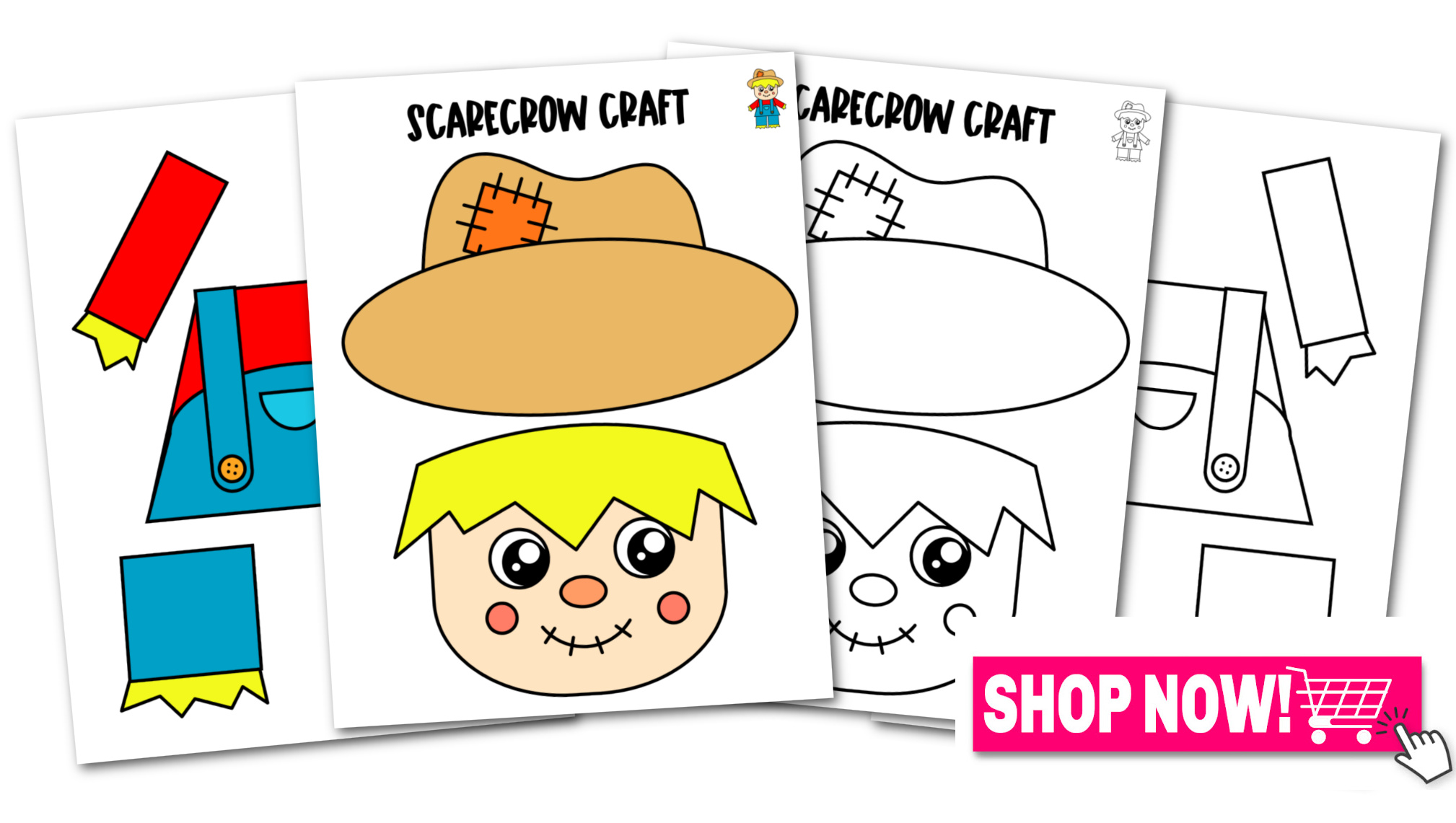 Printable Scarecrow Paper Bag Puppet Craft for Kids, Preschoolers, Toddlers, kindergarten elementary fall crafts autumn crafts