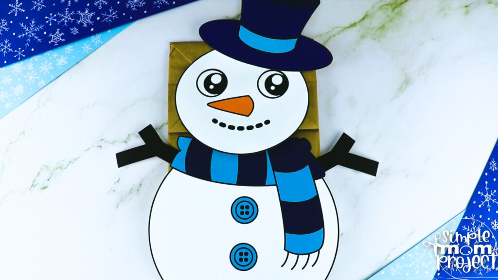 Printable snowman paper bag puppet template simple mom project