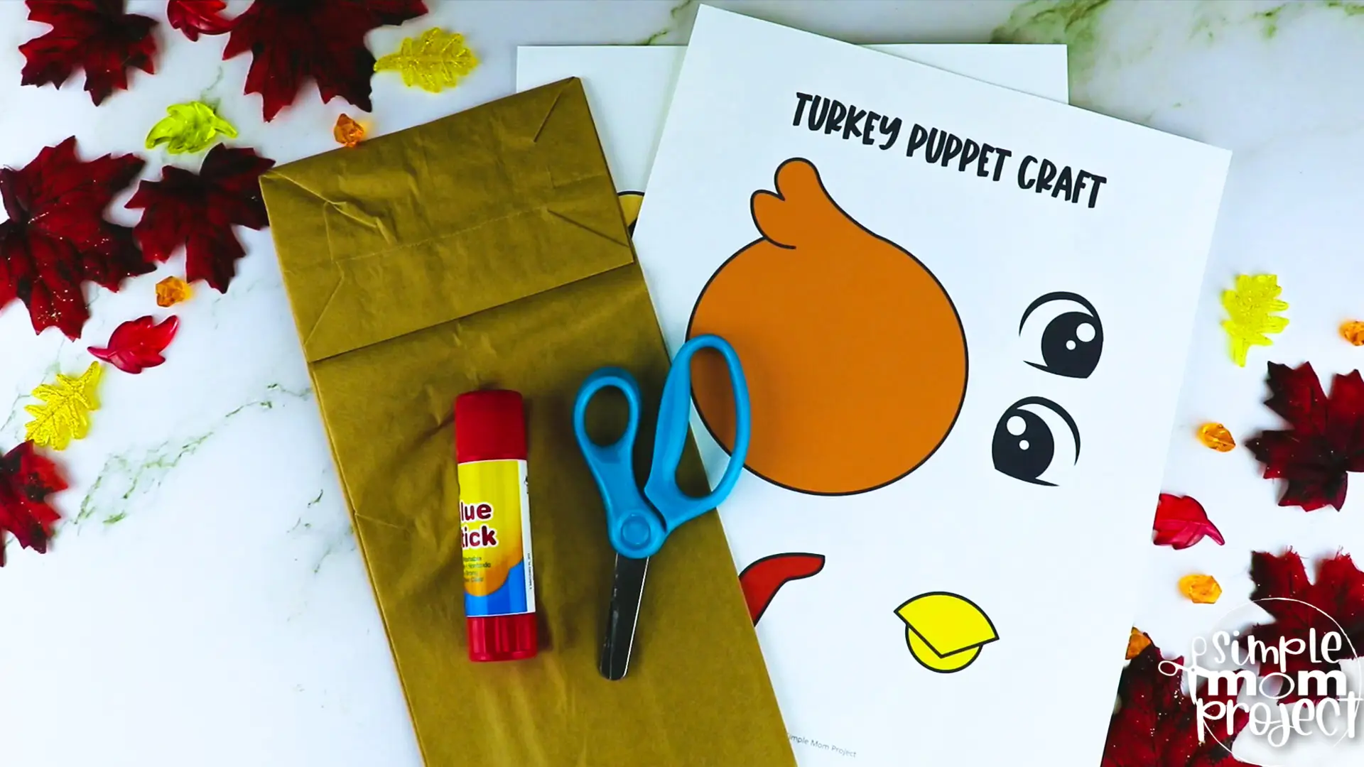 Printable Turkey Paper Bag Puppet Craft for Kids, Preschoolers, Toddlers, kindergarten elementary fall crafts autumn crafts 4
