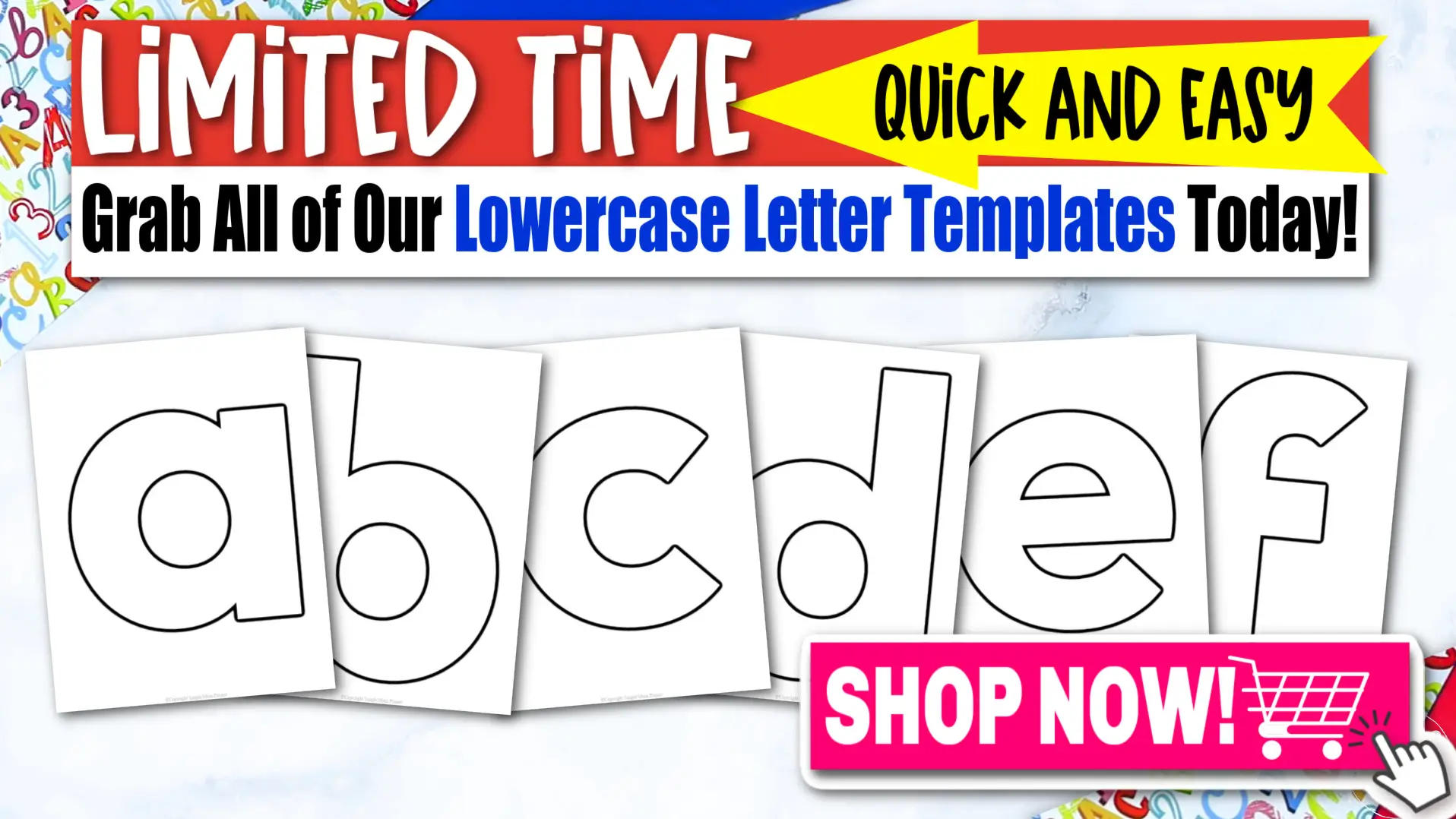 Printable Alphabet Lowercase Letter Templates for Kindergarten, kids, toddlers, elementary, homeschool 3