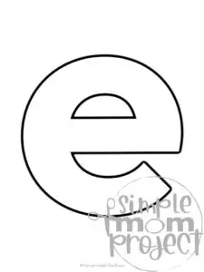 Printable lower case letter e template for letter e crafts for kindergarten, toddler, preschool, homeschool, alphabet crafts 1
