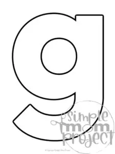 Printable lower case letter g template for letter g crafts for kindergarten, toddler, preschool, homeschool, alphabet crafts 1
