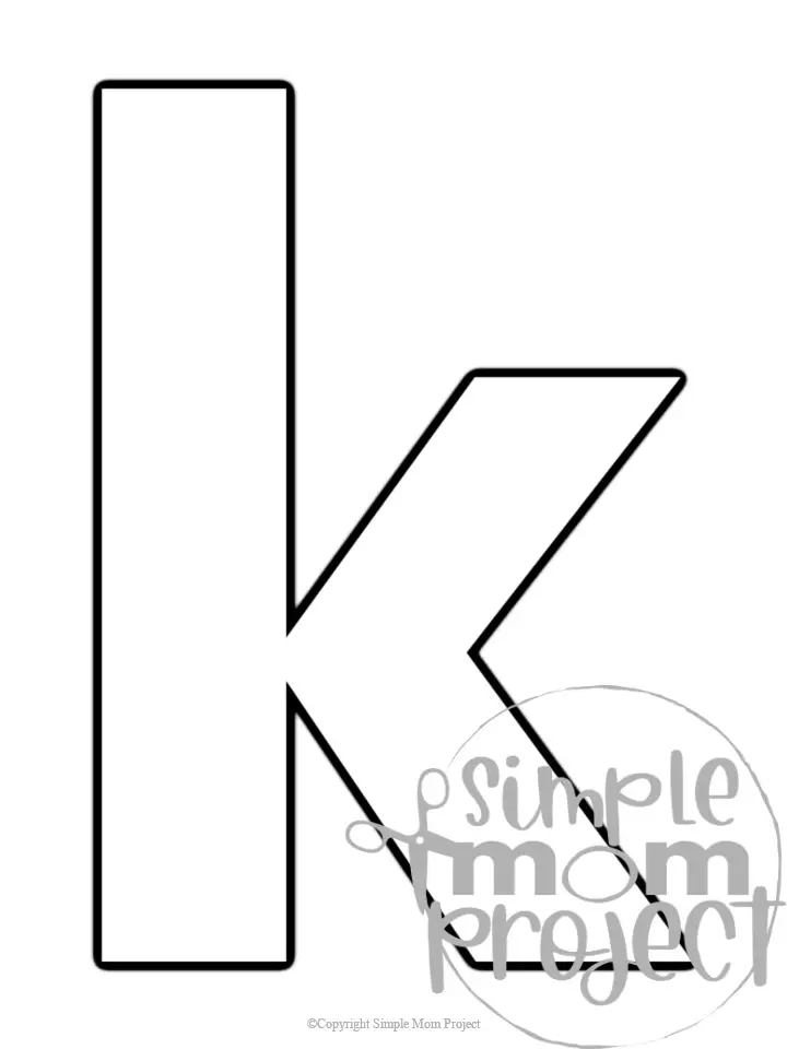 Printable lower case letter k template for letter k crafts for kindergarten, toddler, preschool, homeschool, alphabet crafts 1