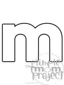Printable lower case letter m template for letter m crafts for kindergarten, toddler, preschool, homeschool, alphabet crafts 1