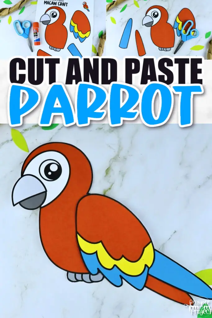 Are you teaching different kinds of birds to your preschooler, kindergartener or toddler? Why not use this diy printable macaw craft cut out template? It is so simple kids in all grades will love making it! Glue the macaw craft to a popsicle stick, a paper plate, paper bag or even a toilet paper roll to turn this macaw craft into a fun bird puppet!