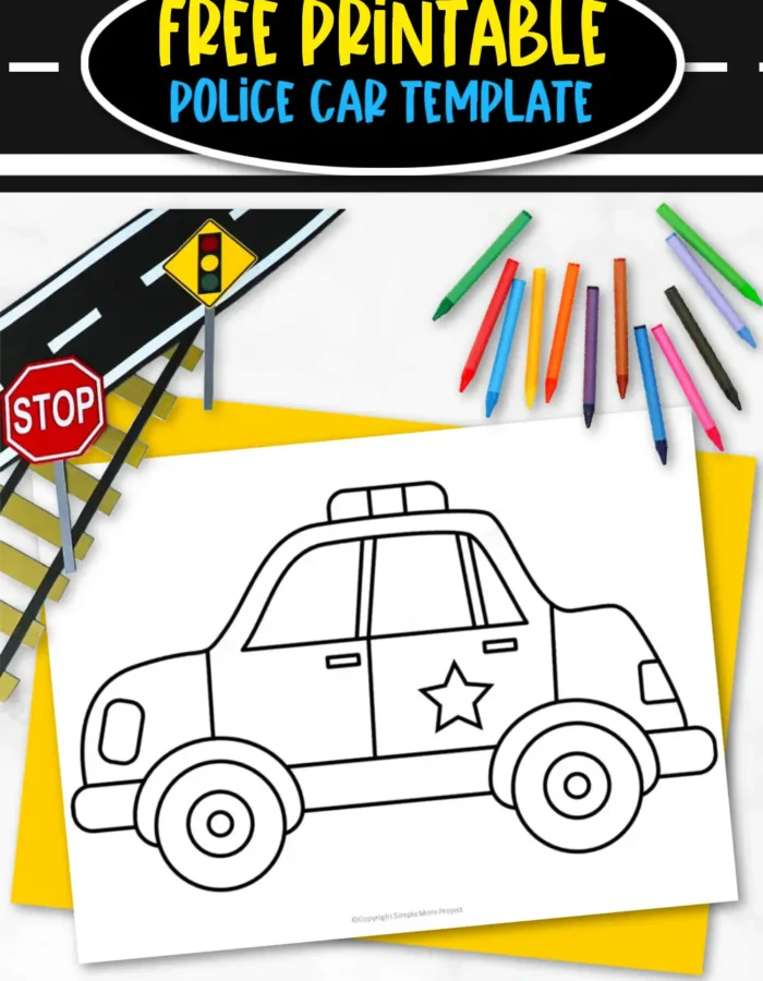 Are you looking for fun and easy activities for your toddler, preschool and kindergarten kids? This black and white printable police car template is perfect for children who aspire to be a policeman someday. Our blank printable police car template is great for children’s parties or imaginative play. Be sure to grab your simple printable police car template today!