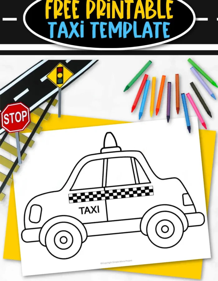 Are you looking for a fun paper craft template activity to do during the weekend? This blank printable taxi template is perfect for kids of all ages, especially to toddler, preschool and kindergarten kids. Our black and white printable taxi drawing will inspire you to create a life-size taxi car using cardboard boxes and other recycled materials. Be sure to grab our simple printable taxi template for your little ones.