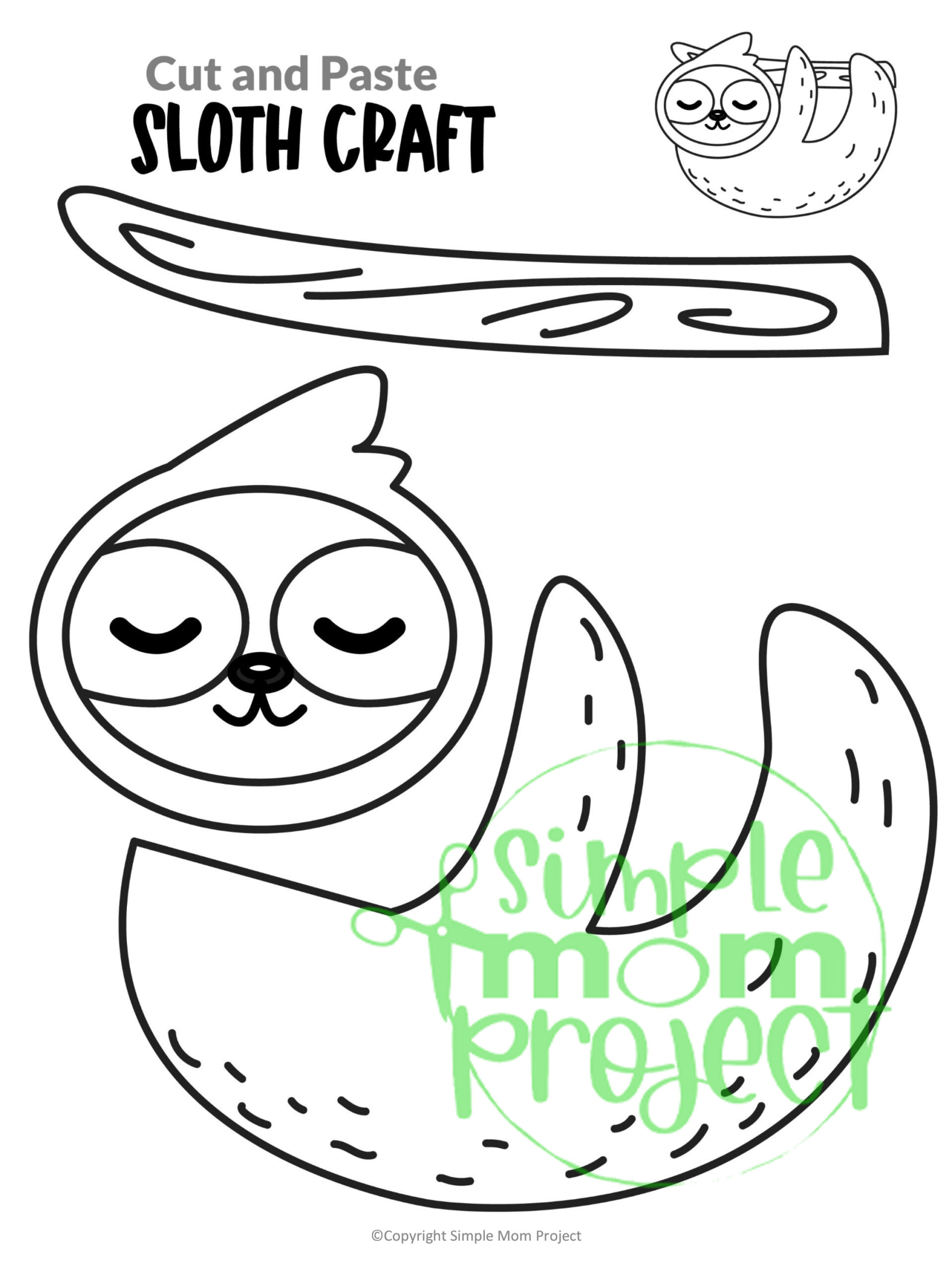 Printable Sloth Craft Template Simple Mom Project