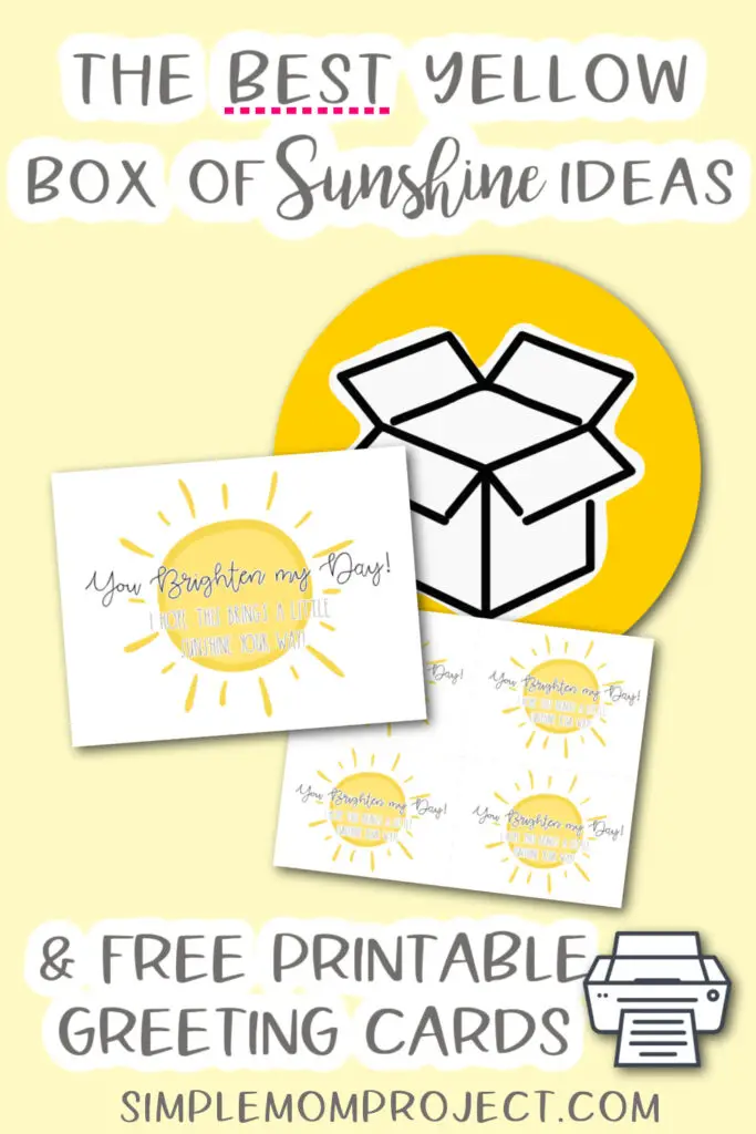 box of yellow sunshine gift ideas and free printable box of sunshine cards