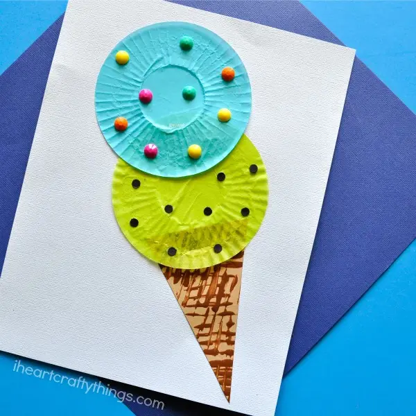 Cupcake Liners Ice Cream Craft for Kids, preschoolers, toddlers, kindergartners, elementary