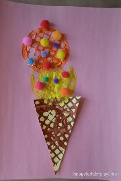 Pom Pom Ice Cream Craft for Kids, preschoolers, toddlers, kindergartners, elementary