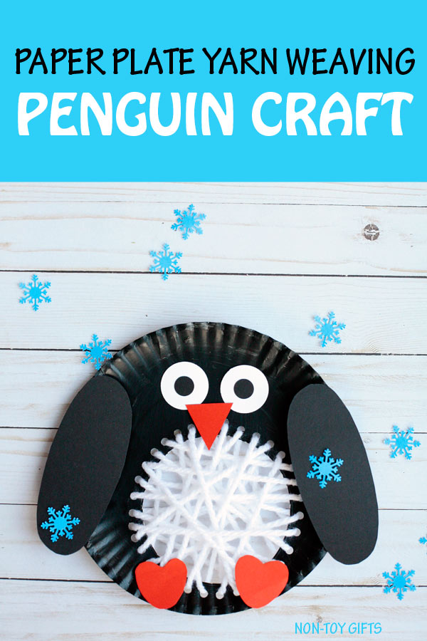 paper plate yarn weaving penguin craft