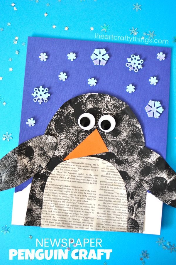 darling penguin newspaper craft