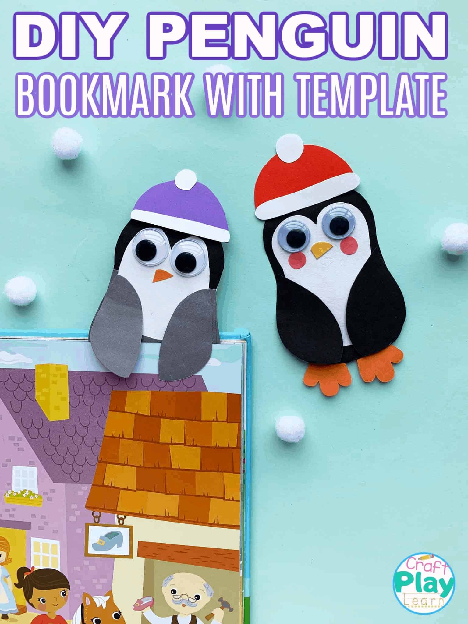 DIY penguin bookmark with template