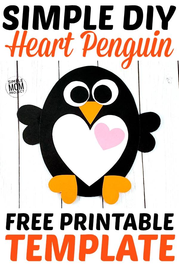 free printable simple heart penguin 