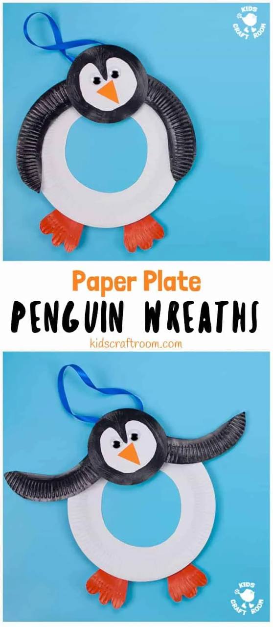 paper plate penguin wreath