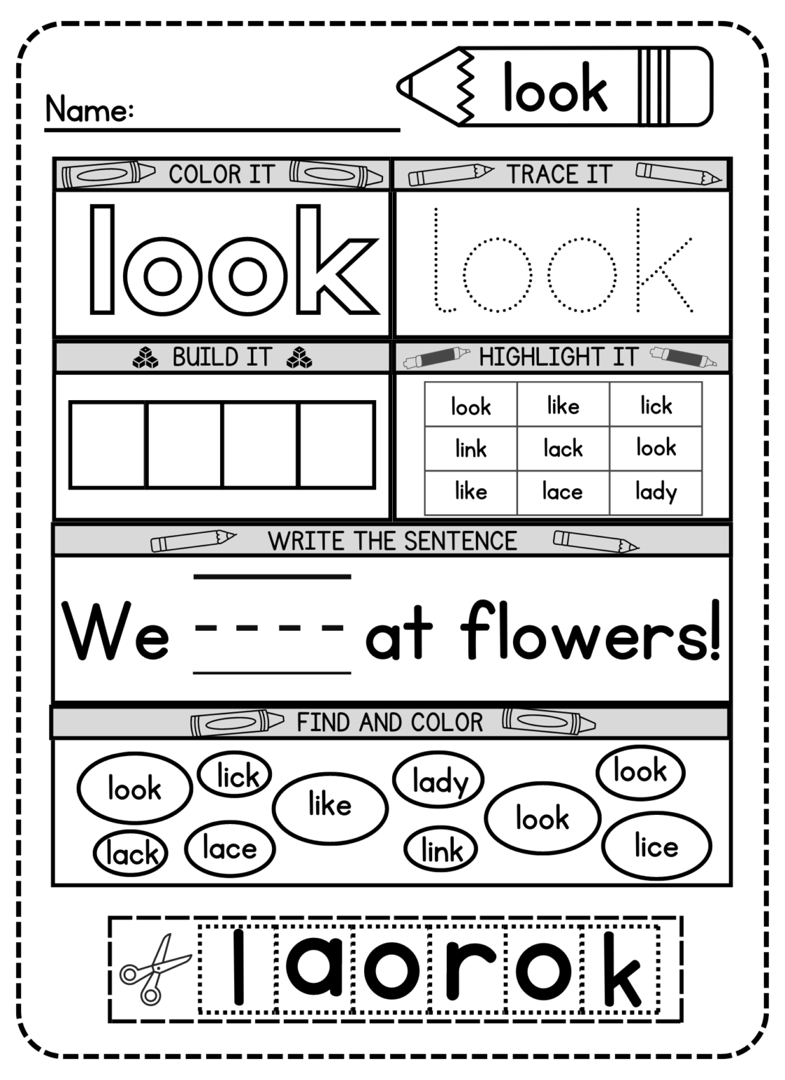 Free Printable Look Sight Word Worksheet Template – Simple Mom Project