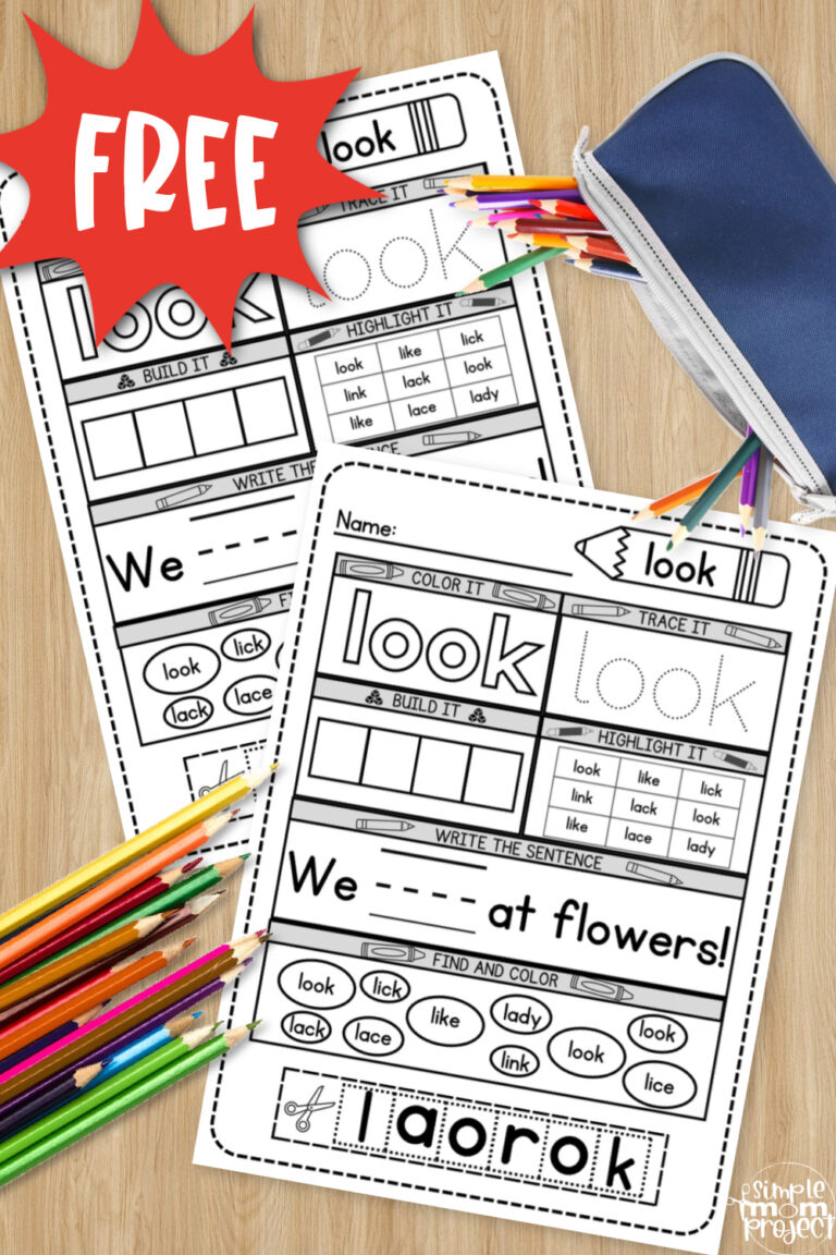 Free Printable Look Sight Word Worksheet Template – Simple Mom Project