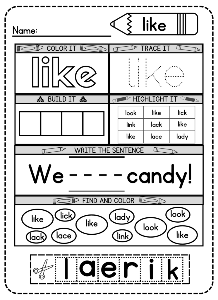 Free Printable Like Sight Word Worksheet for Kindergarten – Simple Mom ...