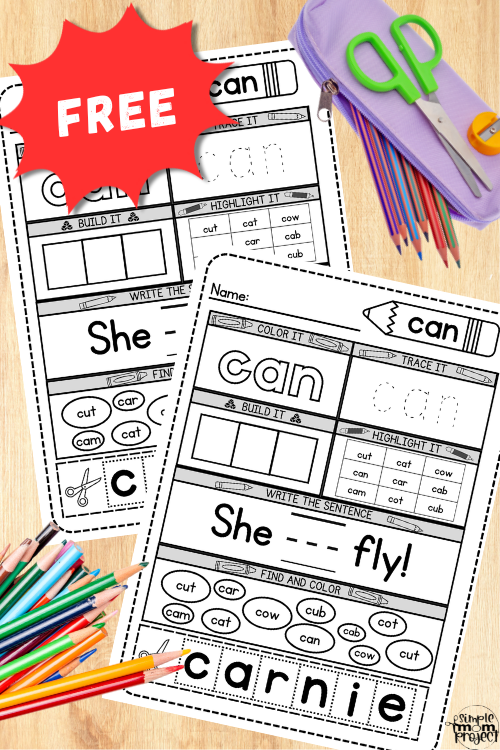 Our free printable "can" sight word activity for kindergarten will help you discover the joys of reading! This colorful and engaging preschool worksheet allows children to learn this crucial sight word while having fun. It's an easy and smart approach to improve reading skills for young children and working parents. Download, print, and watch your children learn sight words!