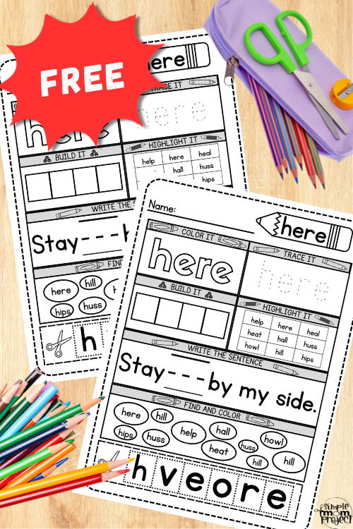 Ready to help your little learner master the word 'Here'? This free printable sight word worksheet is packed with engaging activities that'll make learning, reading and writing a blast! Perfect for independent practice or classroom fun. Grab yours now and watch those reading skills soar!